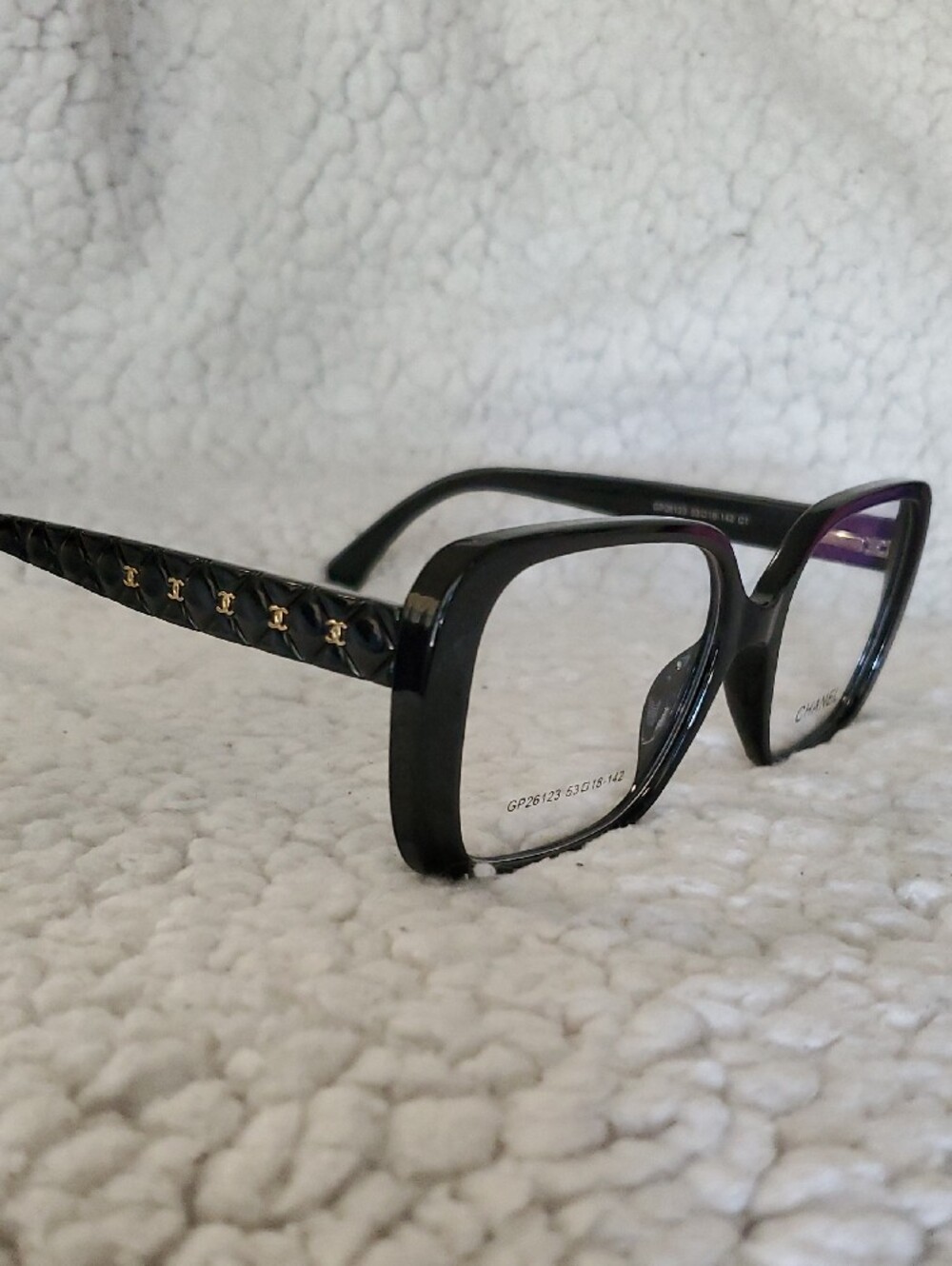 Black Women's Quilted Temple Eyeglasses with Gold Accents